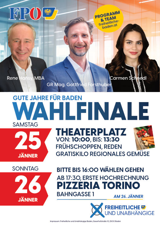 Der Tag der Entscheidung kommt. Sehen wir uns beim Wahlfinale? 25. Jänner, Theaterplatz. Regionales Gemüse, Frühschoppen, Reden. Ab. 10:00.